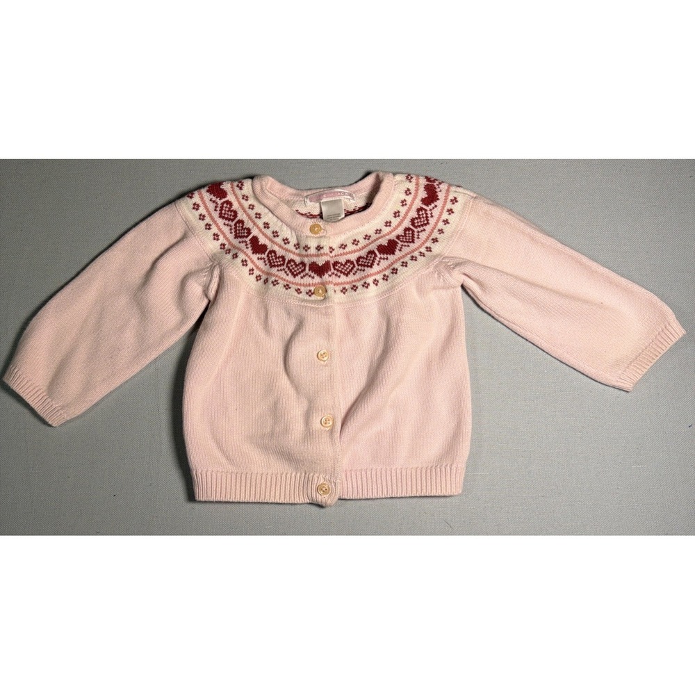 Janie and Jack Girls Pink Hearts Knit Cardigan Size 12 to 18mos.